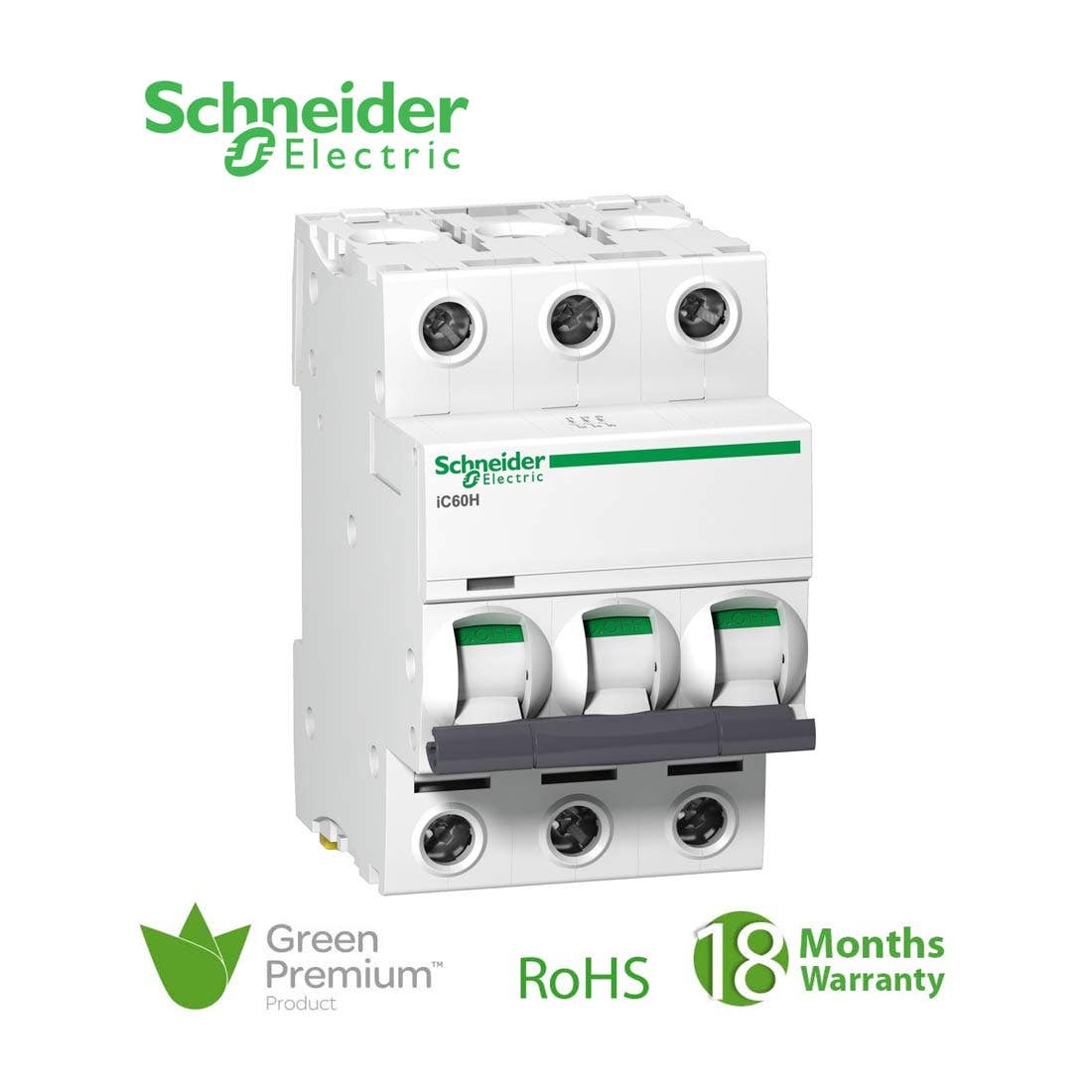 شنايدر - قاطع فرعي 3 خط - 10 أمبير - Acti9 iC60H, 3P, 10A, C Curve