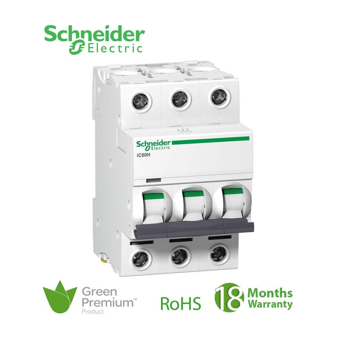 شنايدر - قاطع فرعي 3 خط - 16 أمبير - Acti9 iC60H, 3P, 16A, C Curve