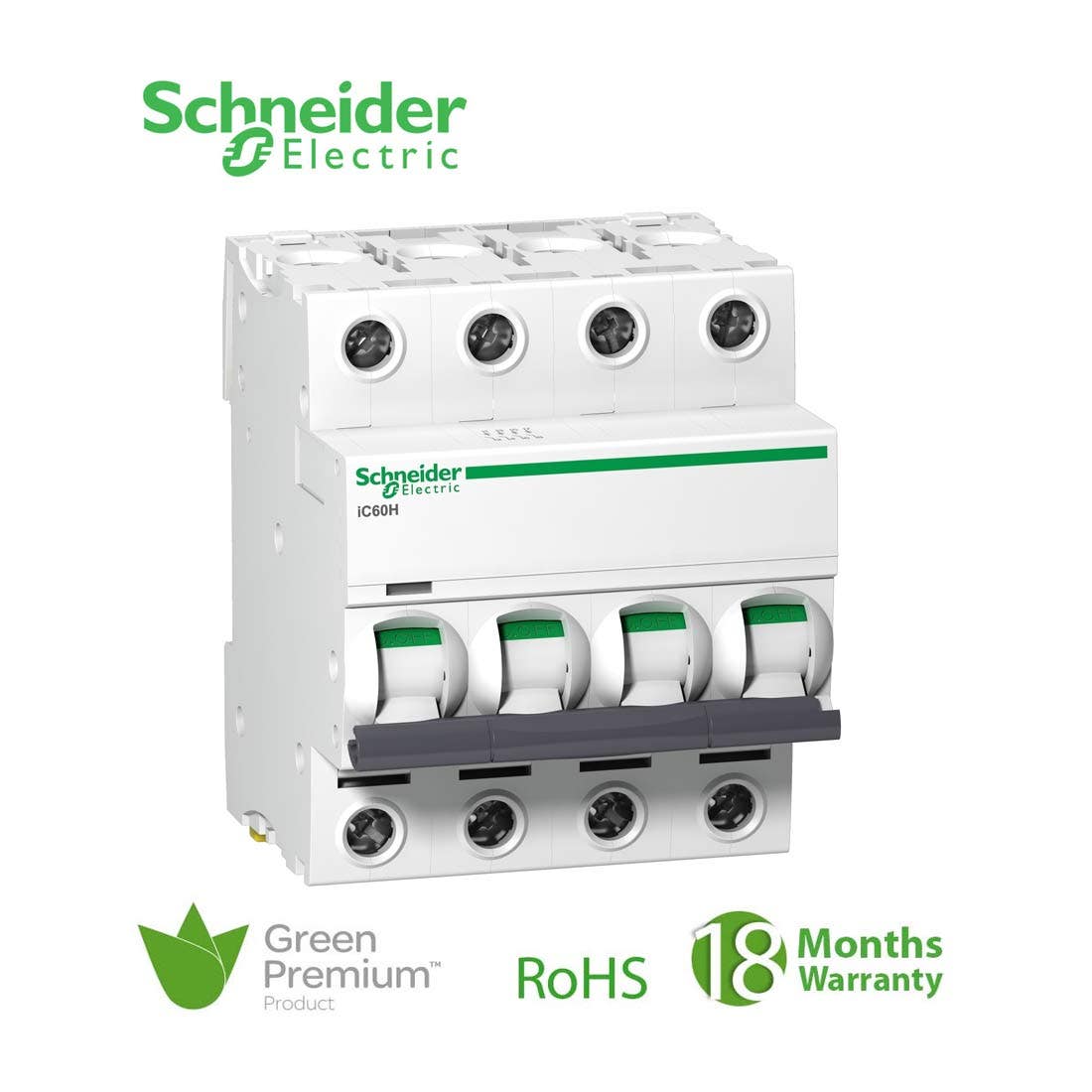 شنايدر - قاطع فرعي 4 خط - 20 أمبير - Acti9 iC60H, 4P, 20A, C Curve