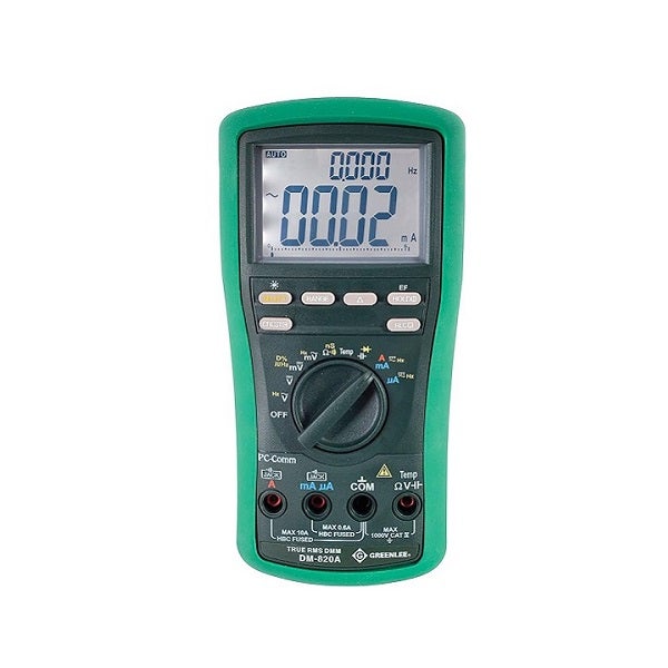 grnl.dm820a.jpg جرينلي - جهاز قياس متعدد رقمي - 10 أمبير - 1000 فولت - True-RMS - AC/DC - (DM-820A) - الصورة 1