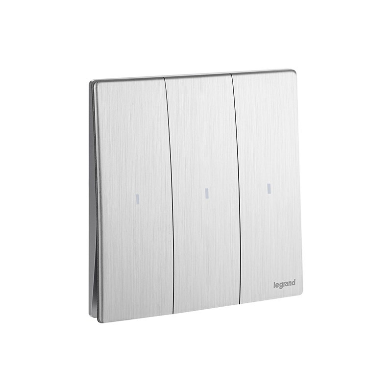 ليجراند - مفتاح الإضاءة Mallia Senses، 3 مفاتيح، خط 2، 16 AX، 250V، Brushed Aluminium