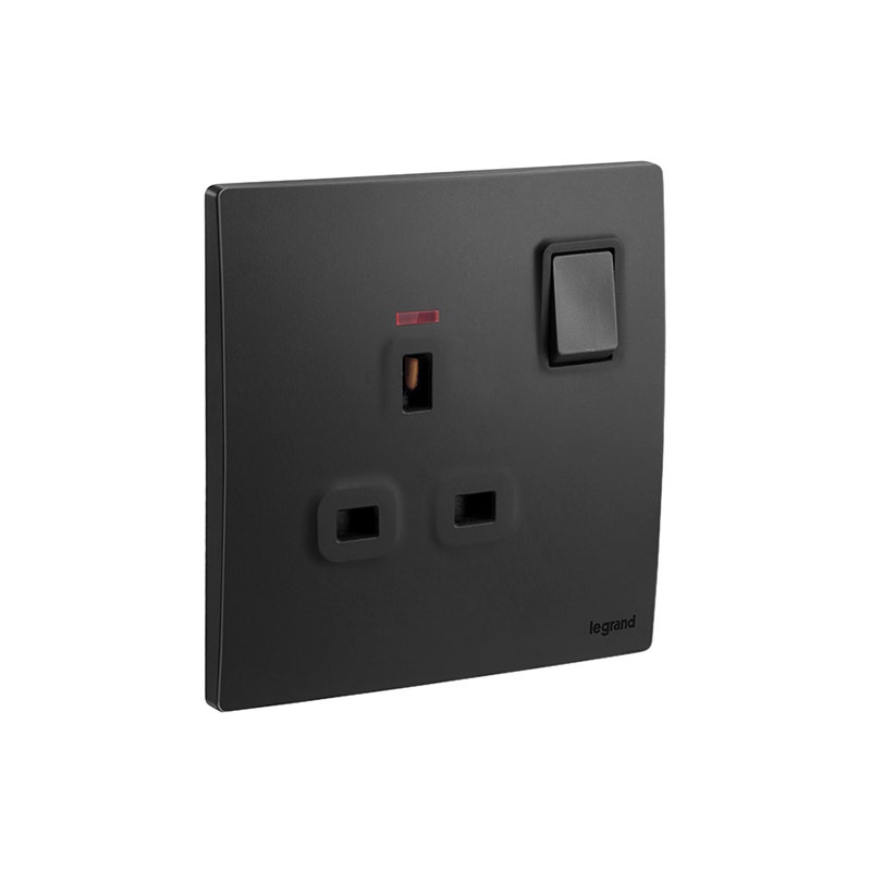 ليجراند - مخرج مأخذ مزدوج القطب Mallia Senses، BS، مفرد، 13A، 250V، مع LED، Matt Black
