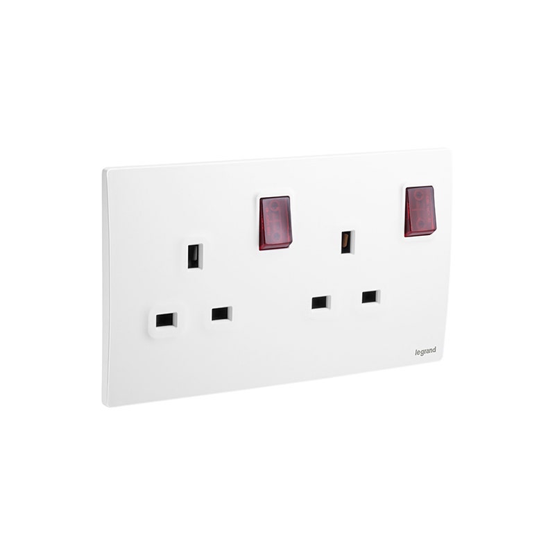 leg.281119mw.jpg ليجراند - مخرج مأخذ مزدوج القطب Mallia Senses، BS، مجوز، 13A، 250V، مع LED، Matt White - الصورة 1