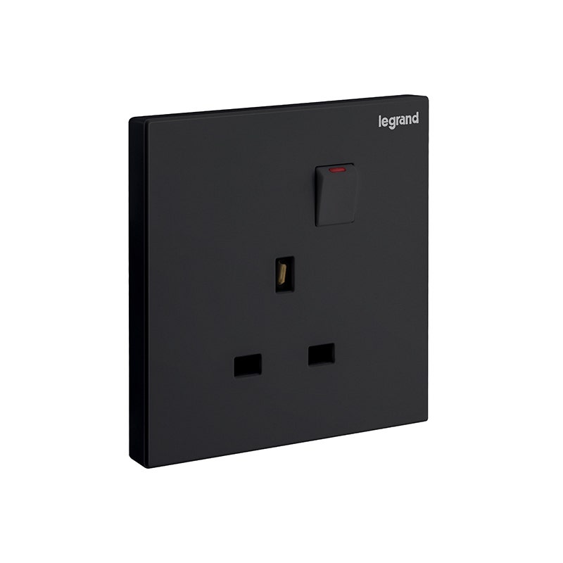 ليجراند - مقبس مزدوج Galion، BS، 1 موديول، مفتاح، 13A، 250V، Matt Black