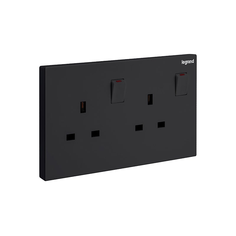 ليجراند - مقبس مزدوج Galion، BS، 2 موديول، مفتاح، 13A، 250V، Matt Black