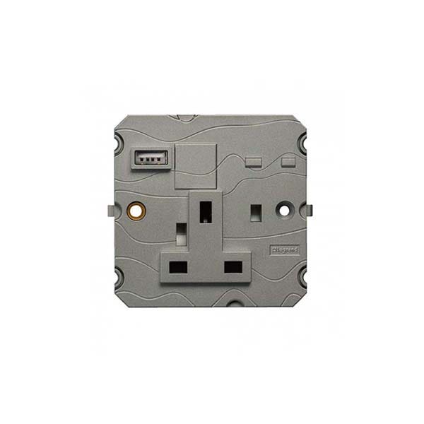 ليجراند - فيش أرتيور - 13 أمبير - 250 فولت - BS - مع شاحن USB من النوع A - قطب واحد - مغنيسيوم