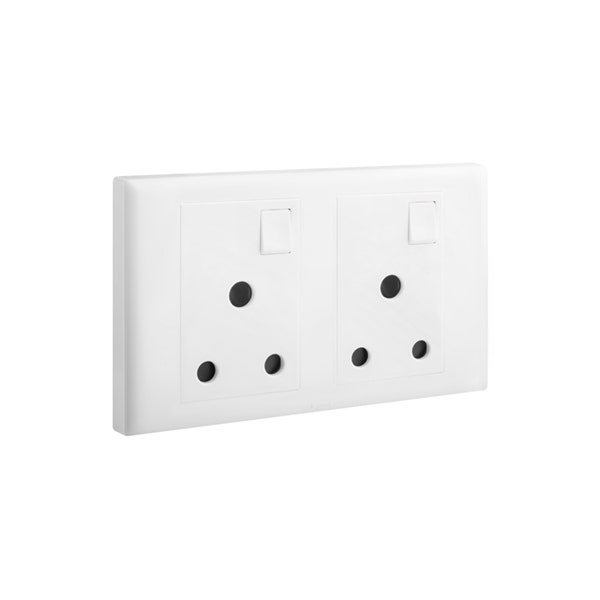 ليجراند - مقبس إلوي، بريطاني، مجوز، أحادي القطب، Switched + نيون، 15A، 250V، أبيض