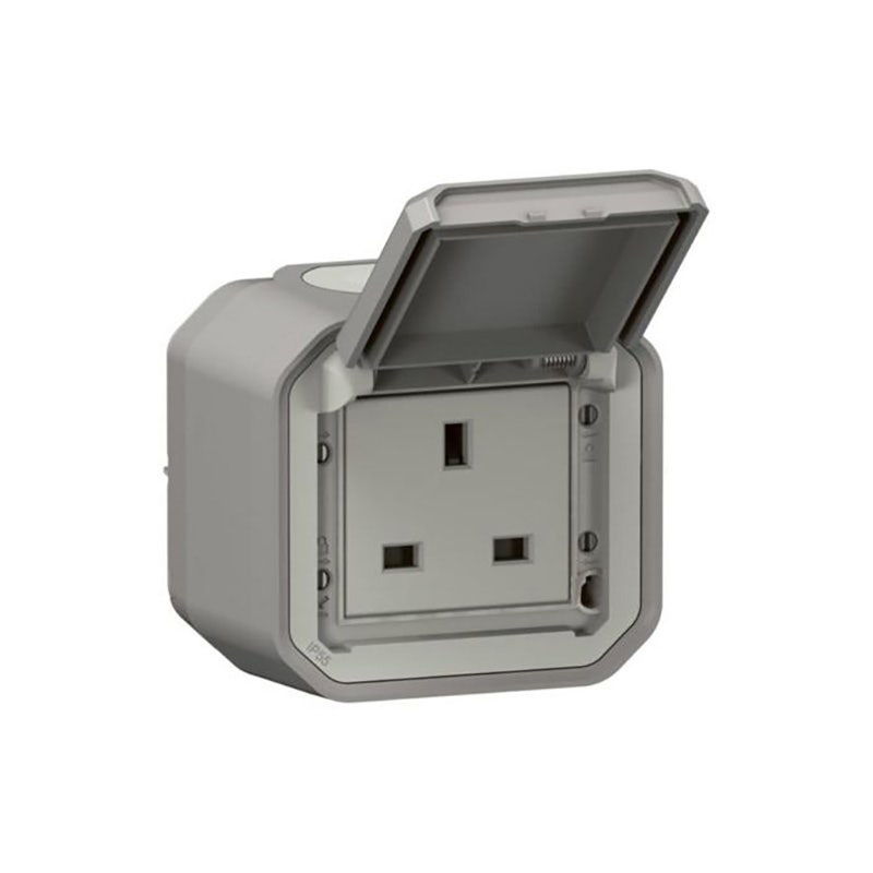 leg.69732l_1.jpg ليجراند - مأخذ كهربائي Plexo، IP55، British Standard، 13A 250V، تركيب سطحي، رمادي - الصورة 1