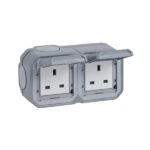 ⁦ليجراند - مأخذ كهربائي Plexo، IP55، British Standard، فتحتين، 13A 250V، تركيب سطحي، رمادي⁩ - الصورة ⁦2⁩