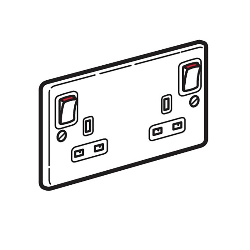 ليجراند - مقبس مزدوج Synergy Authentic، BS، 2 موديول، مفتاح، 13A، 250V، قواطع داخلية، تأريض نظيف، Polished Stainless Steel