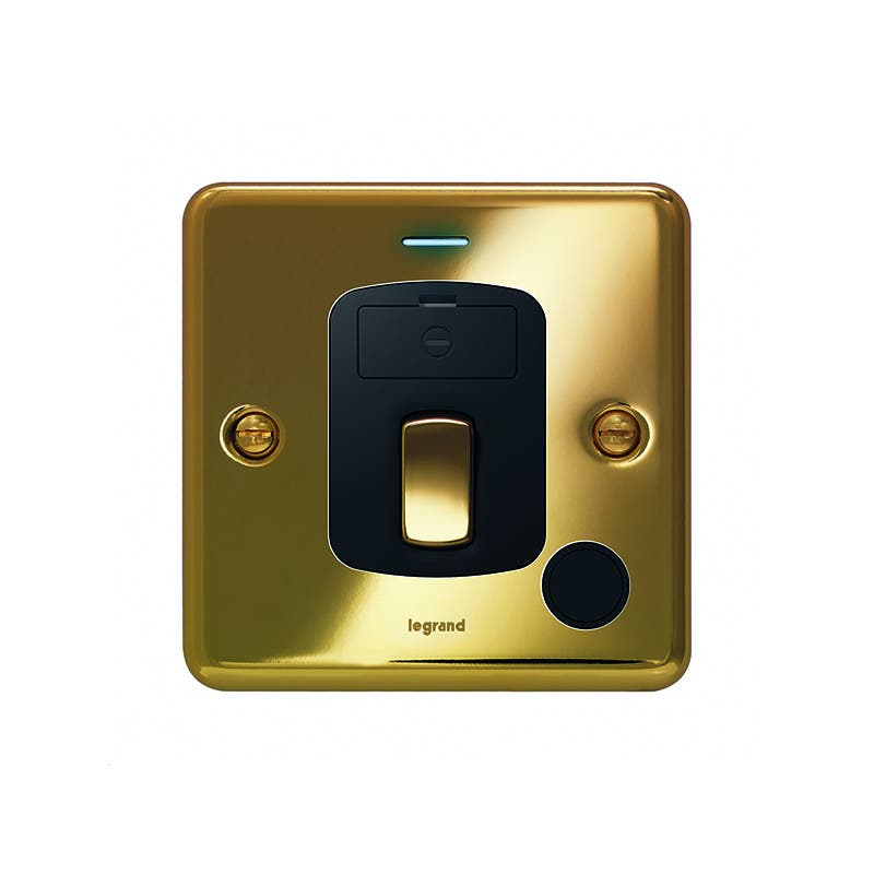 ليجراند - مفتاح مزدوج القطب Synergy Authentic، 20A، 250V~، مع مؤشر طاقة LED أزرق + مخرج سلك، Glossy Gold