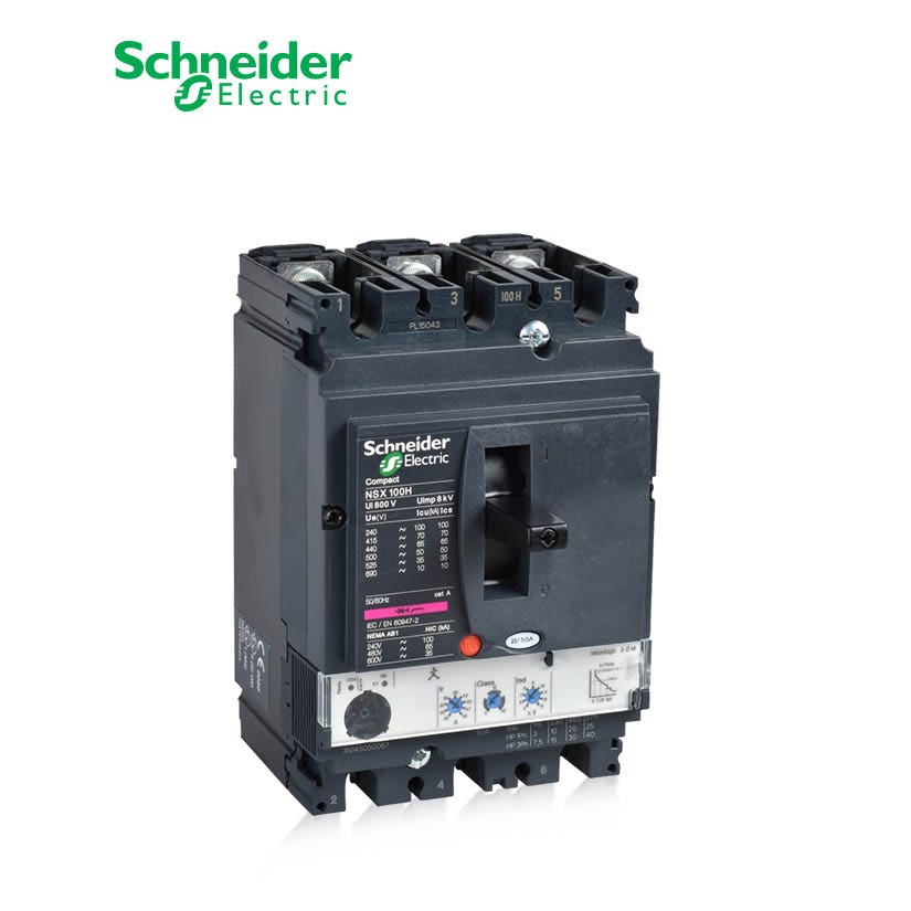 lv429830_copy.jpeg شنايدر - قاطع رئيسي 100 أمبير - ComPact NSX100N, 3P 3d, 50kA at 415 VAC, MicroLogic 2.2 M Trip Unit 100A - الصورة 1