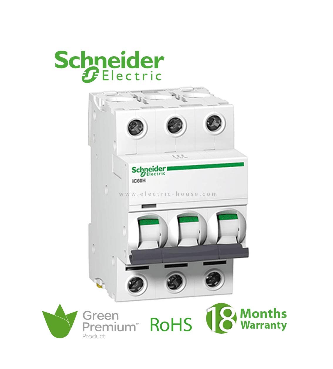 شنايدر - قاطع فرعي 3 خط - 16 أمبير - Acti9 iC60N, 3P, 16A, C Curve