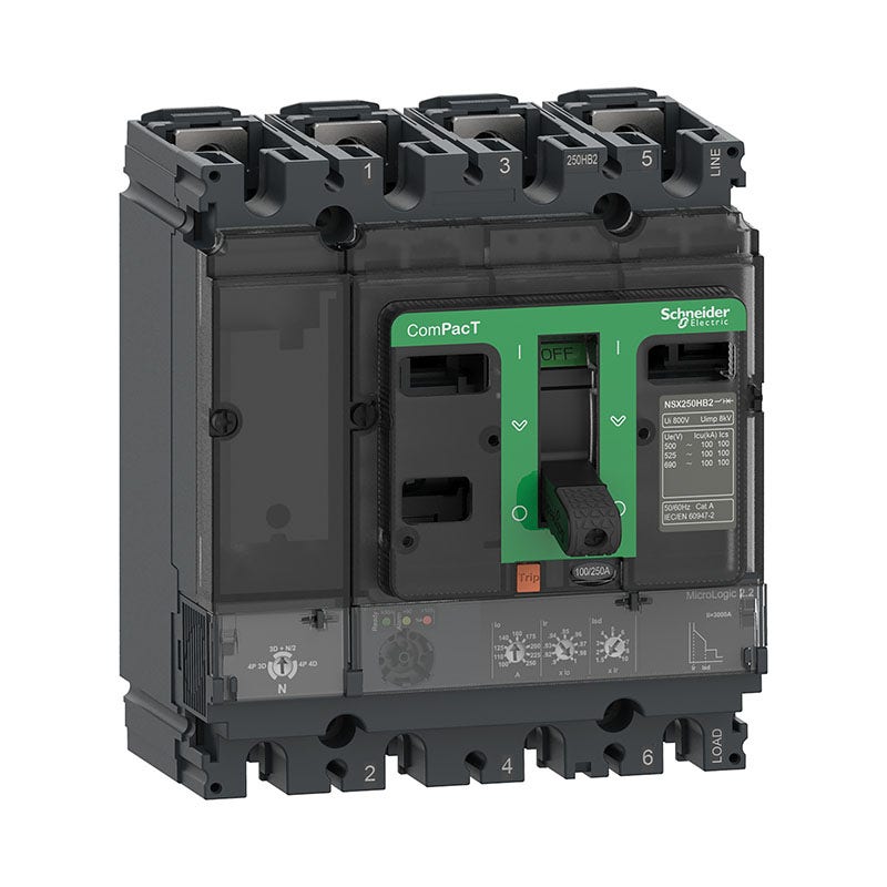 شنايدر - قاطع 160 أمبير - 4 خط - NSX160N, 50kA at 415VAC, MicroLogic 2.2 Trip Unit