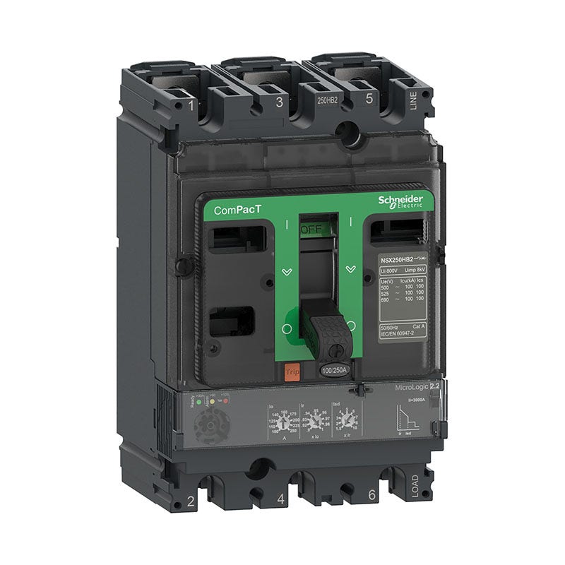 شنايدر - قاطع 250 أمبير - 3 خط - NSX250F, 36kA at 415VAC, MicroLogic 2.2 Trip Unit