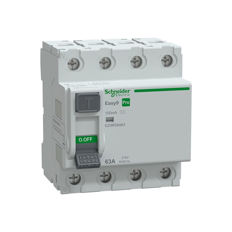 SCHNEIDER -RCCB, Easy9 Pro, 4P, 63A, AC Type, 100mA
