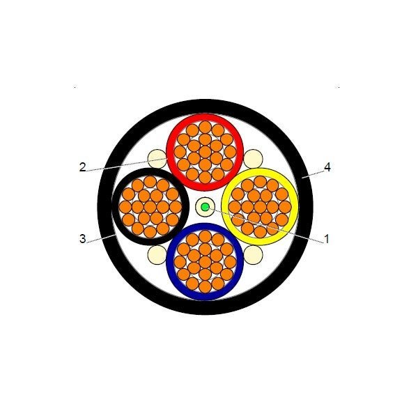 بحرة - كيبل XLPE نحاس - 4 خطوط - مقاس 50 مم - أسود - 600/1000 فولت - (FR-OR)