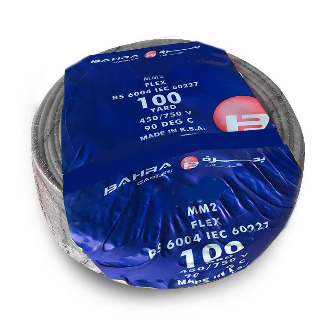 بحرة - سلك كهربائي نحاس مرن - المواصفات البريطانية - NYA - مقاس 6 مم - رمادي - 450/750 فولت - 91.44 متر